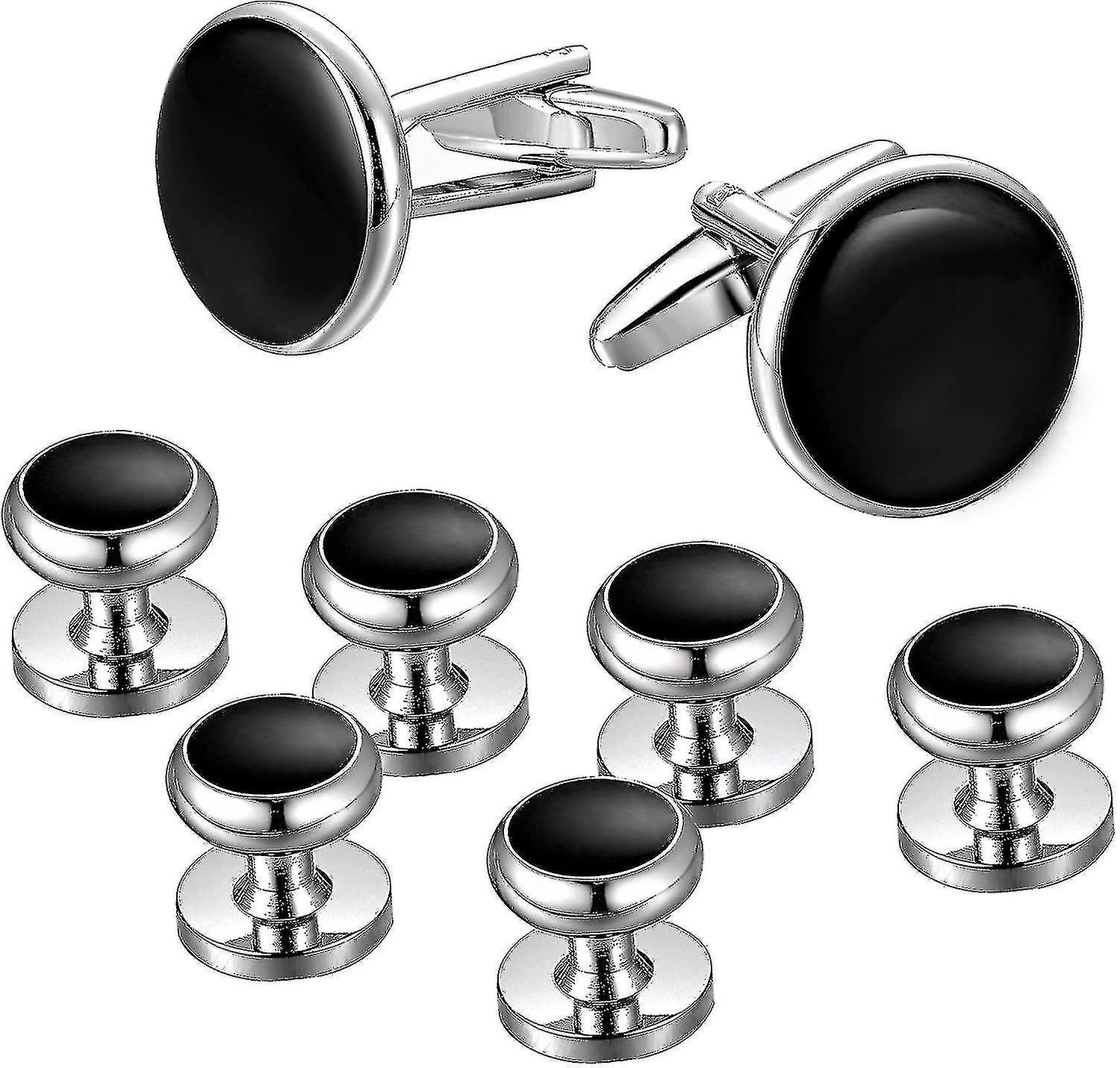 Mens Cufflinks And Studs Set -tuxedo Shirts Classic Black&silver Match