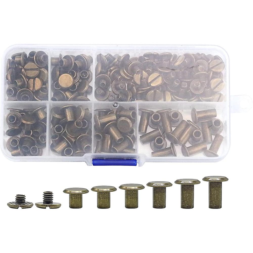 90 Sets Chicago Screws Kit, 6 Sizes of Round Flat Head Leather Rivets Metal Screw Studs for DIY Lea