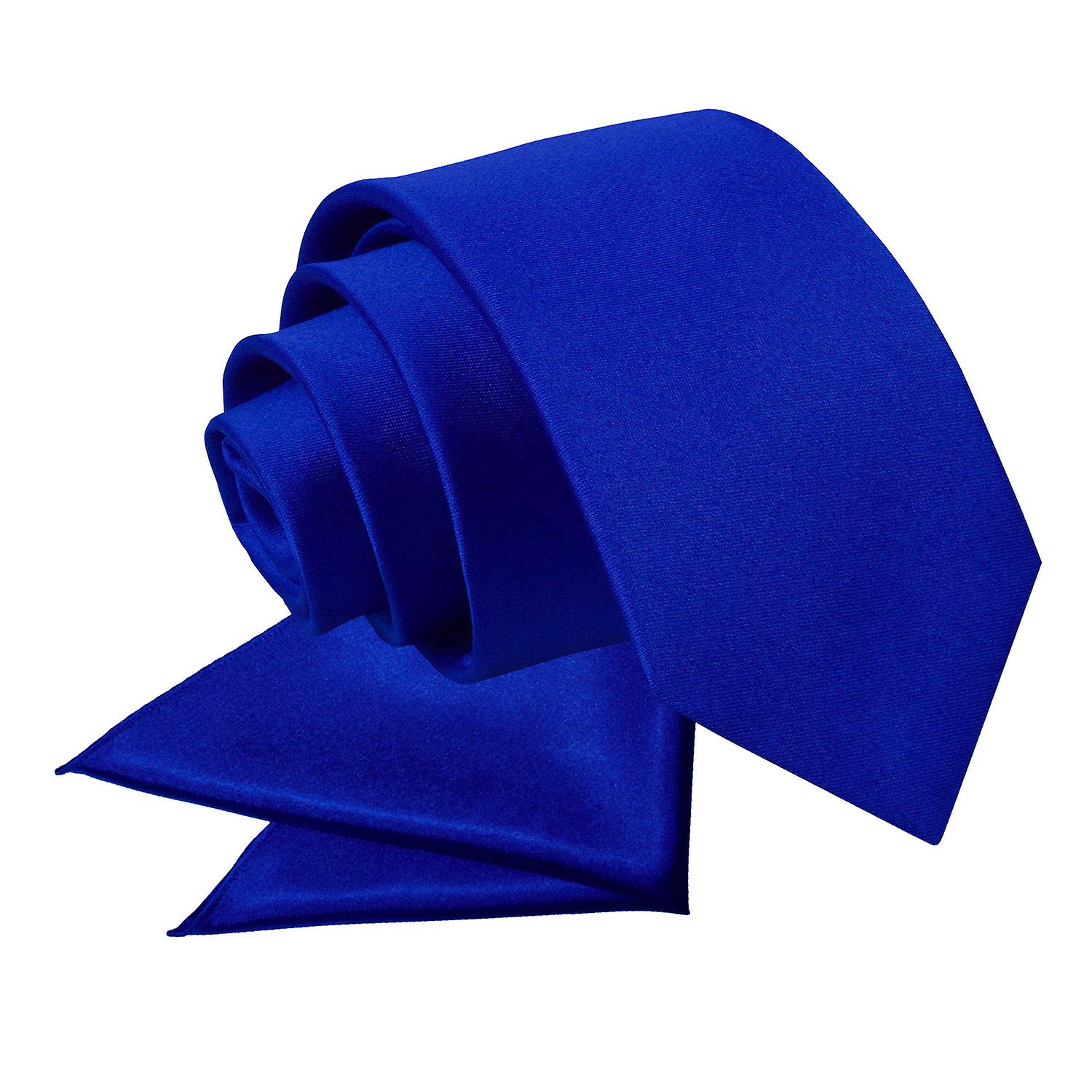 Royal Blue Plain Satin Tie and Pocket Square Set for Boys