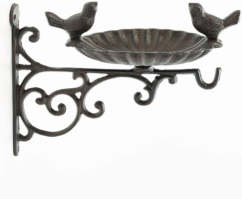 JISADER Wall-Mounted Bird Bath & Feeder Bowl With Hanging Birdhouse | Iron Construction For Fence, Trees, Yard, Balcony (36x49cm)
