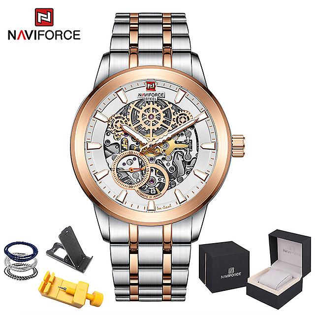 Naviforce יוקרה מכני שעון יד לגברים שעוני שלד עסקיים זכר 100 מטר עמיד למים שעון אוטומטי