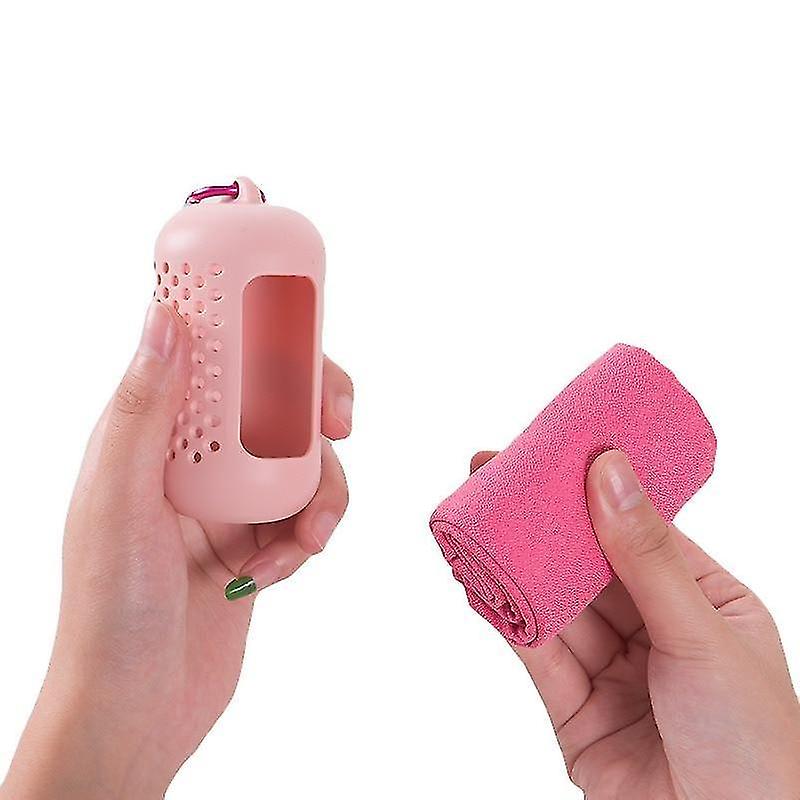 Pink Towel+Bag Quick Drying Portable Cooling Microfiber Towel For Yoga Gym