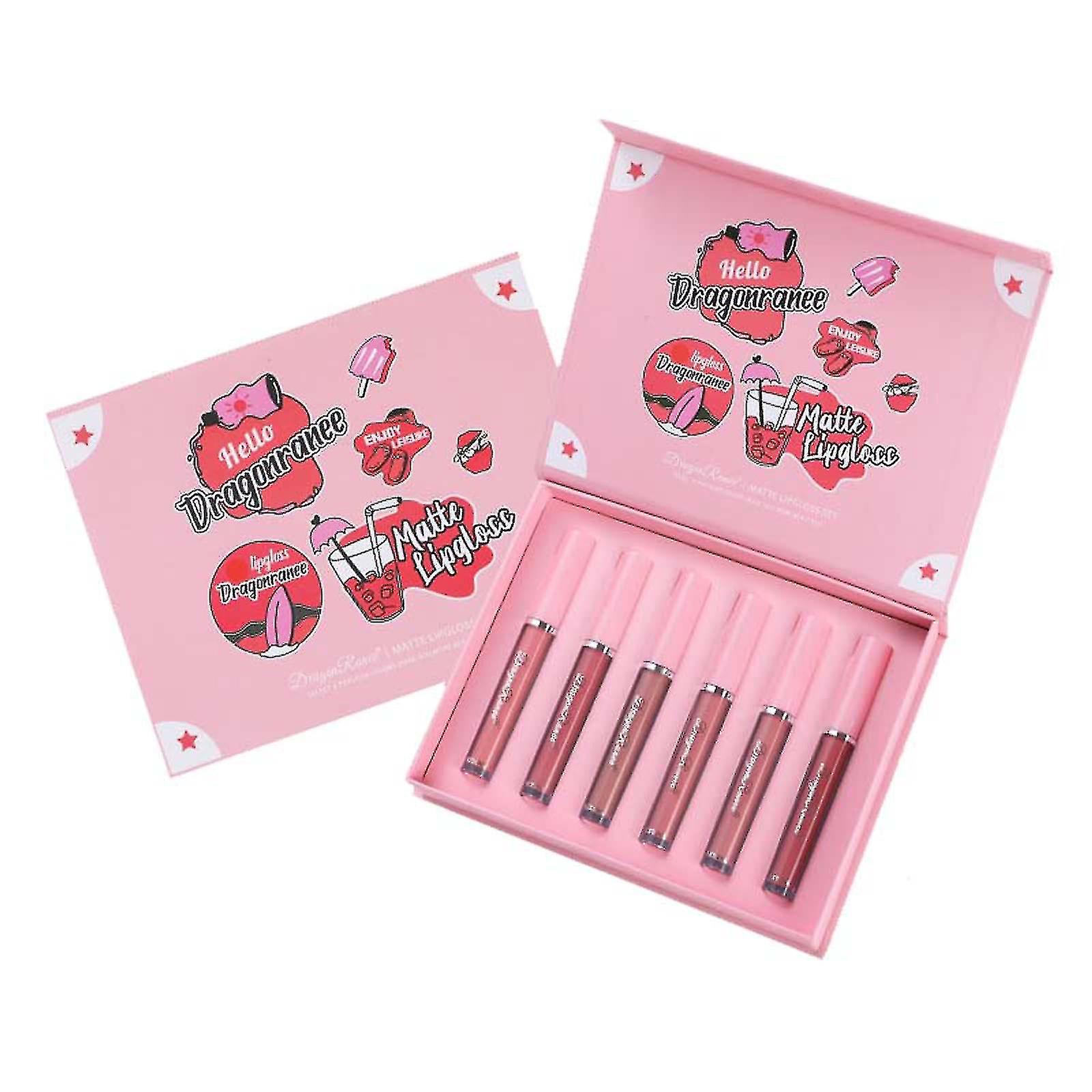 6-delad set box matt läppglasyr non-stick kopp missfärgad färg hudgåva