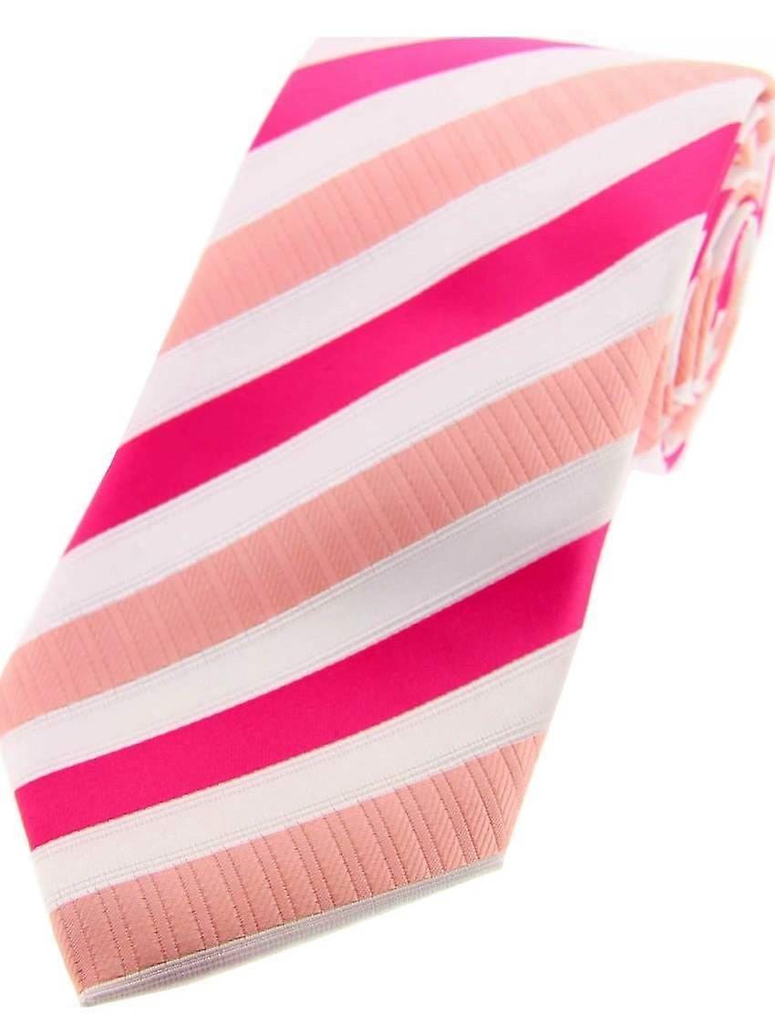 David Van Hagen Striped Polyester Tie - Pink/White
