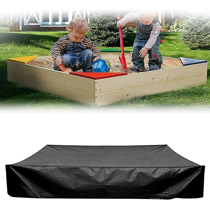 Dustproof Sandpit Cover with Drawstring, Oxford Cloth Square Tarpaulin for Sandpit, Pool, Garden or Farm (Black, 120*120cm)