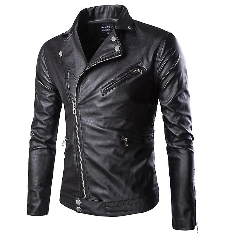 Men's Leather Jacket Solid Color Tight Zipper Motorcycle Jacket Bicycl