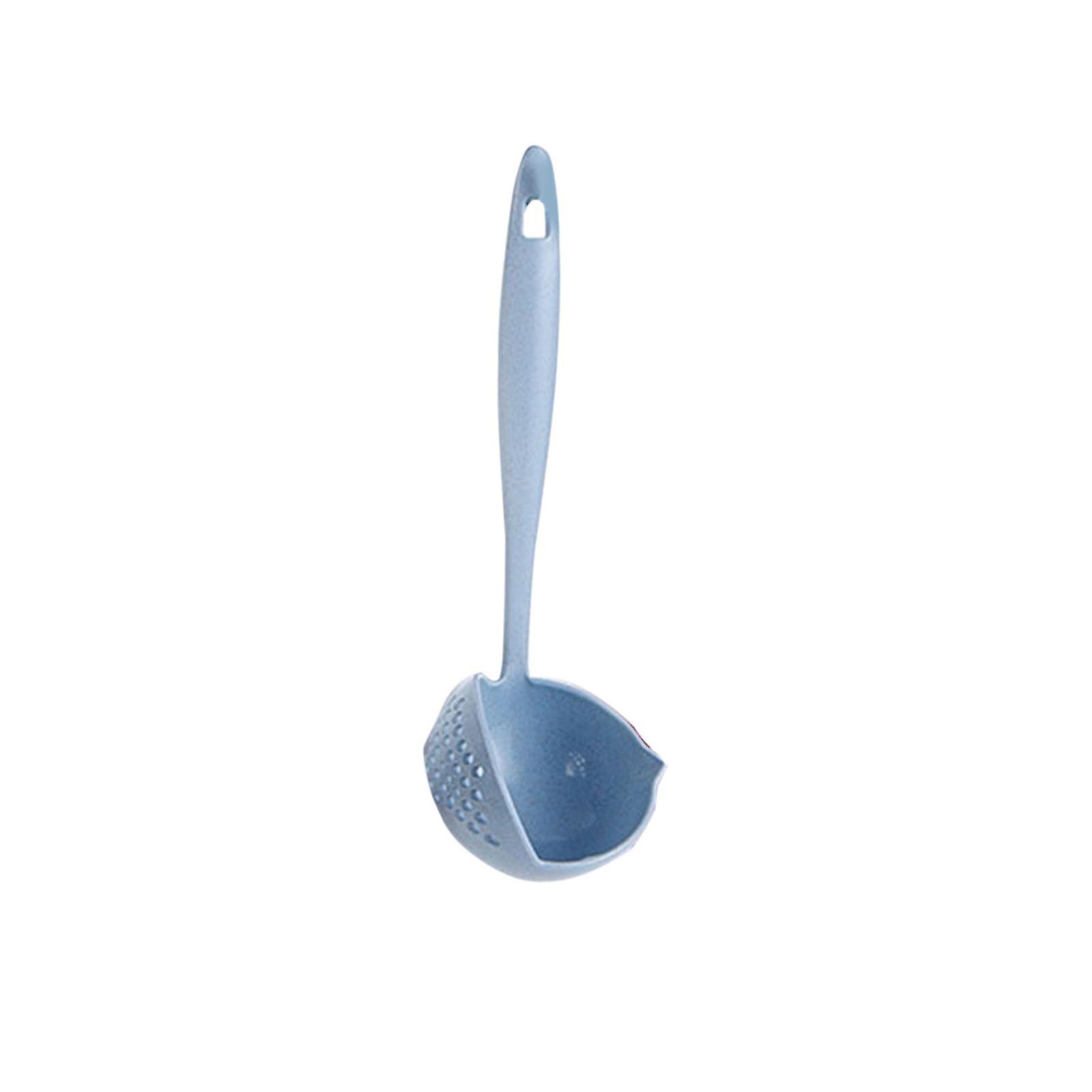 Kitchen Strainer 2 in 1 Kitchen Anti Scald Long Handle Round Filter Colander Spoon TablewareBlue