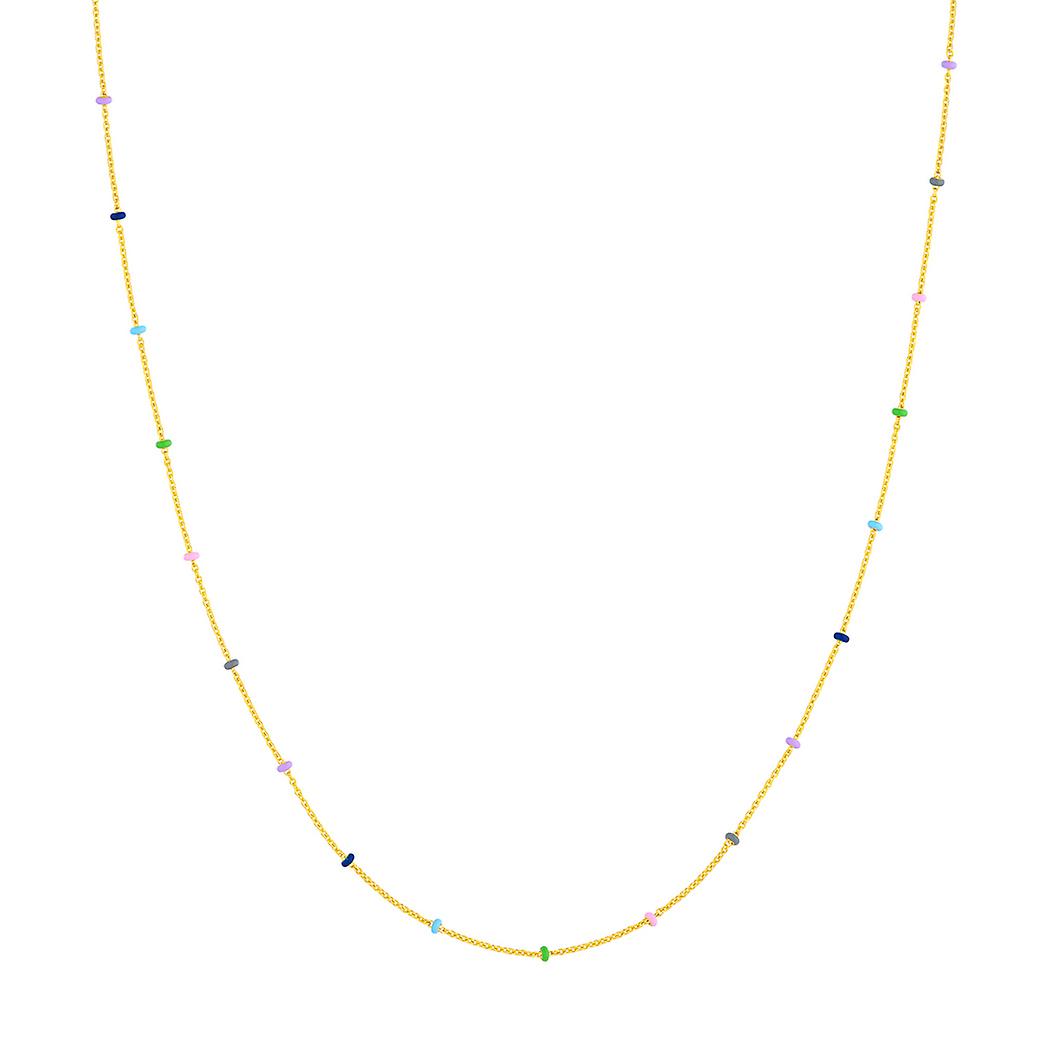 Or jaune 14 carats perle émail multicolore réglable collier en satin 18 pouces pendentif-collier pour femmes