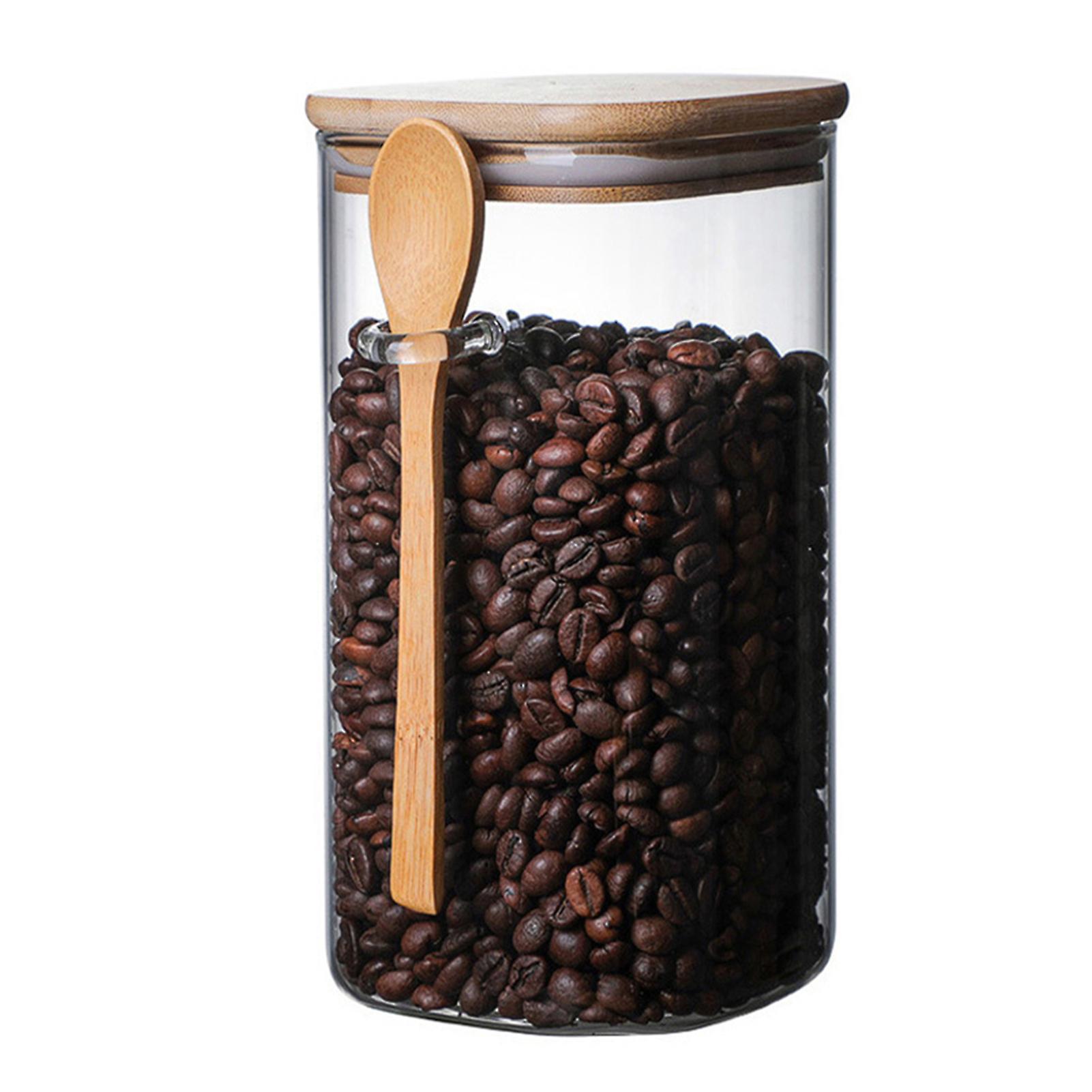 Airtight Food Storage Jar Glass Coffee Bean Spice Sugar Flour Jars Containers with Lids and Wooden