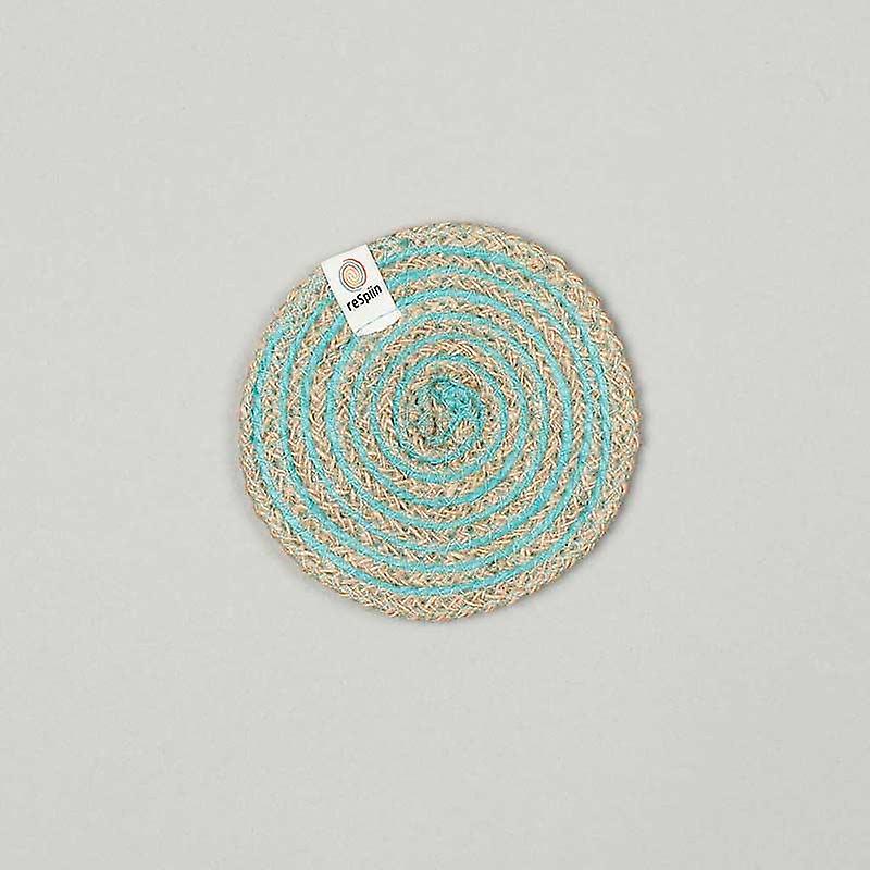 Round Spiral Jute Coaster - Natural/turquoise