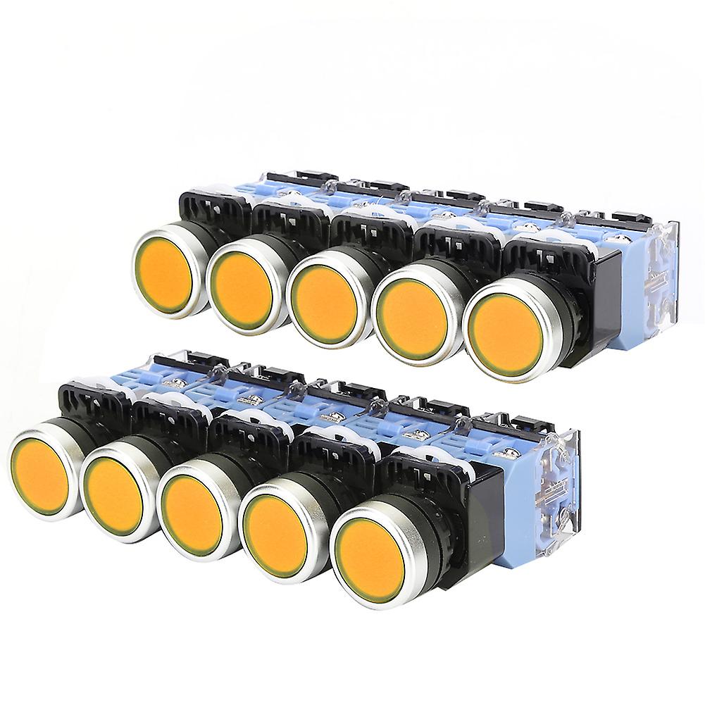 10 Pcs BEM38-11DS(LA38) Self Lock Flat Button Switch 22mm with Indication Light(Yellow)