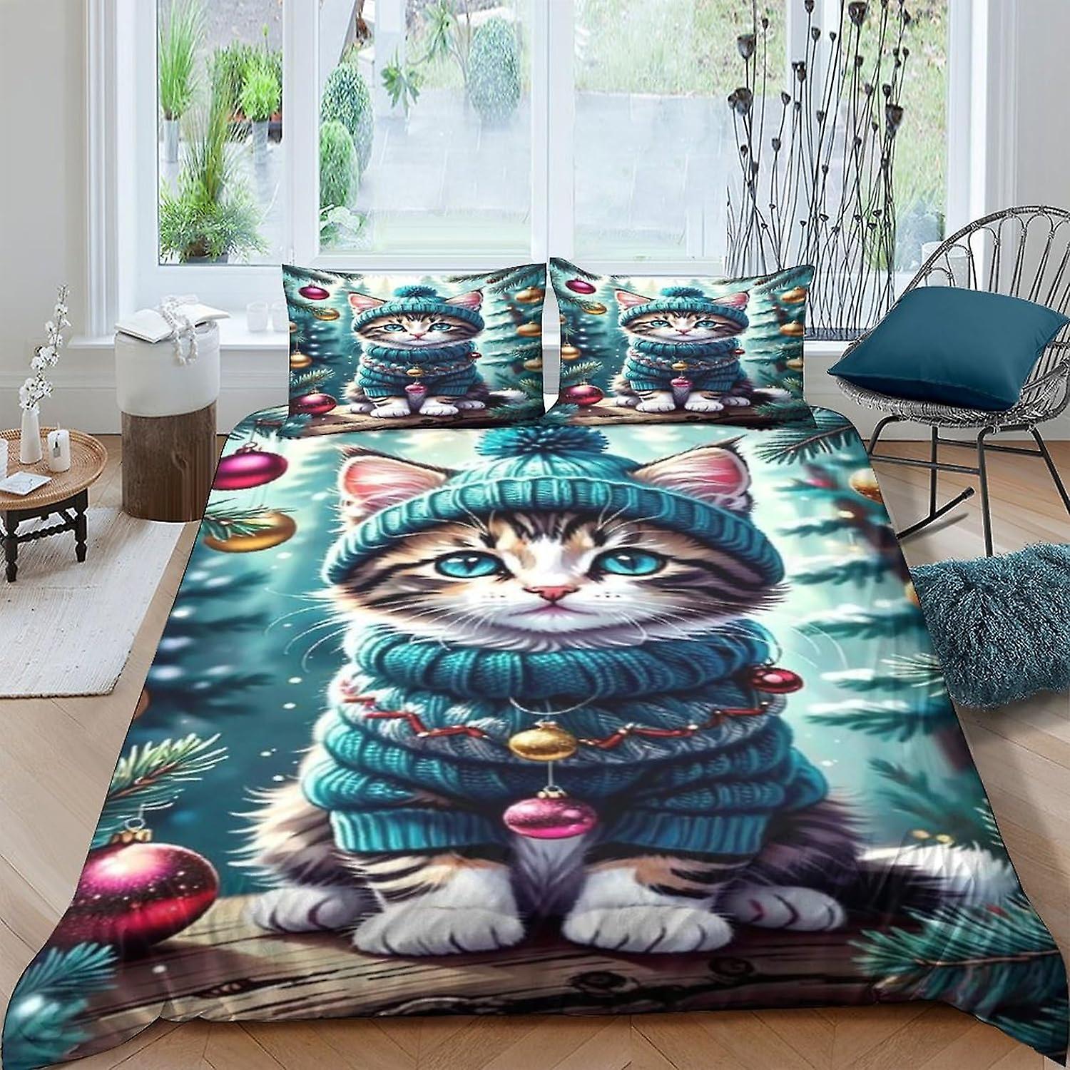 ARIJORJA kat 3D dyr dynebetræk sæt100% mikrofiber dyr sengetøj sæt med pudebukser 3stk sengetøj King