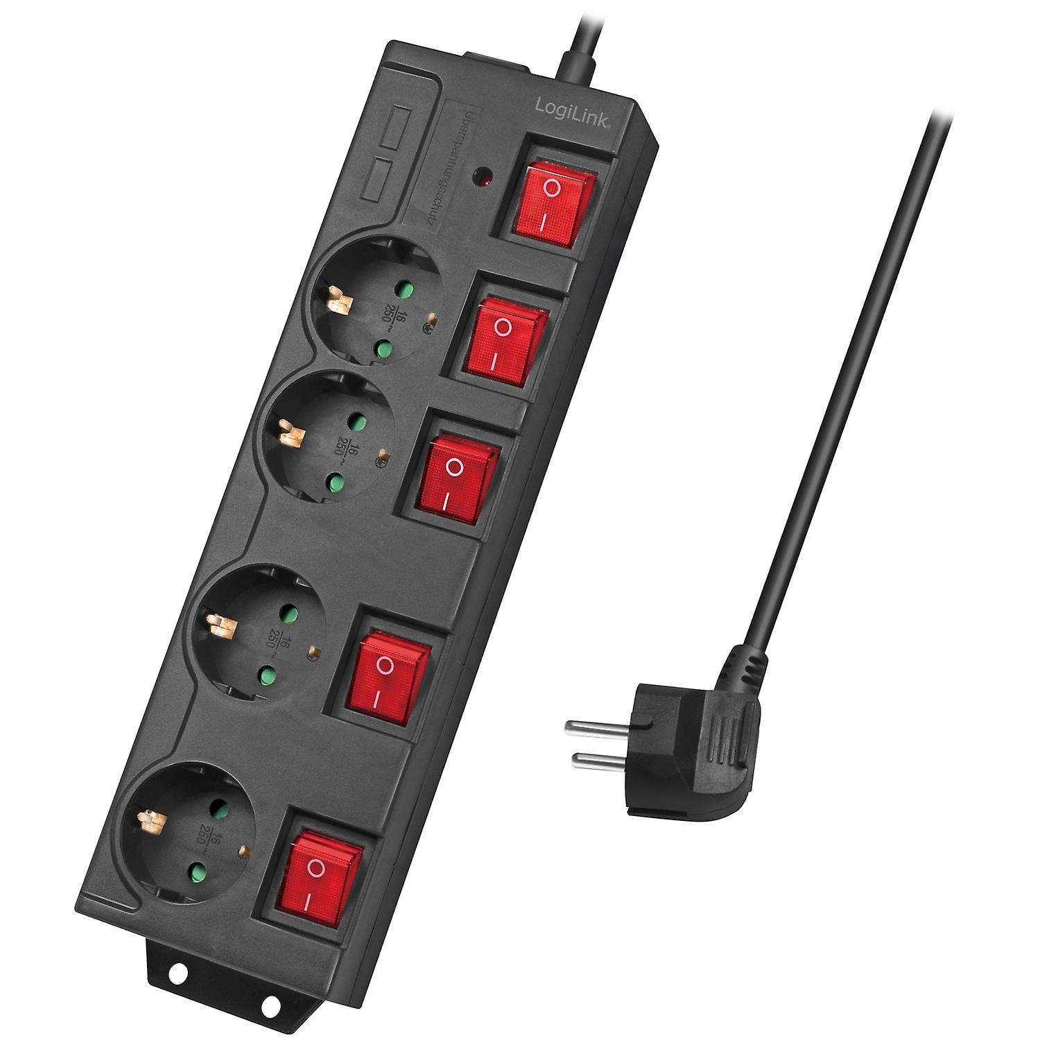 Power Strip with Separate Switches 4-Way Black