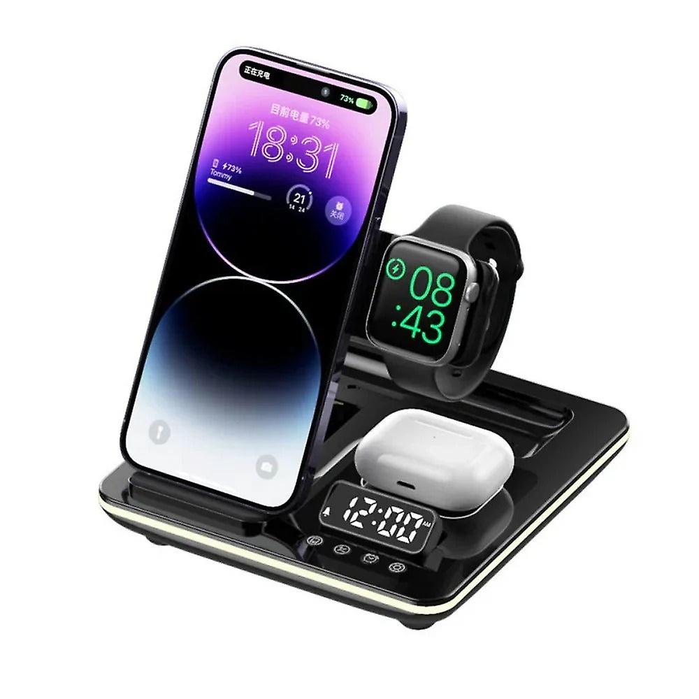 5-In-1 15w Rgb Kablosuz Şarj Cihazı ve Çalar Saat Iphone, Xiaomi, Huawei, Airpods, Apple Watch için