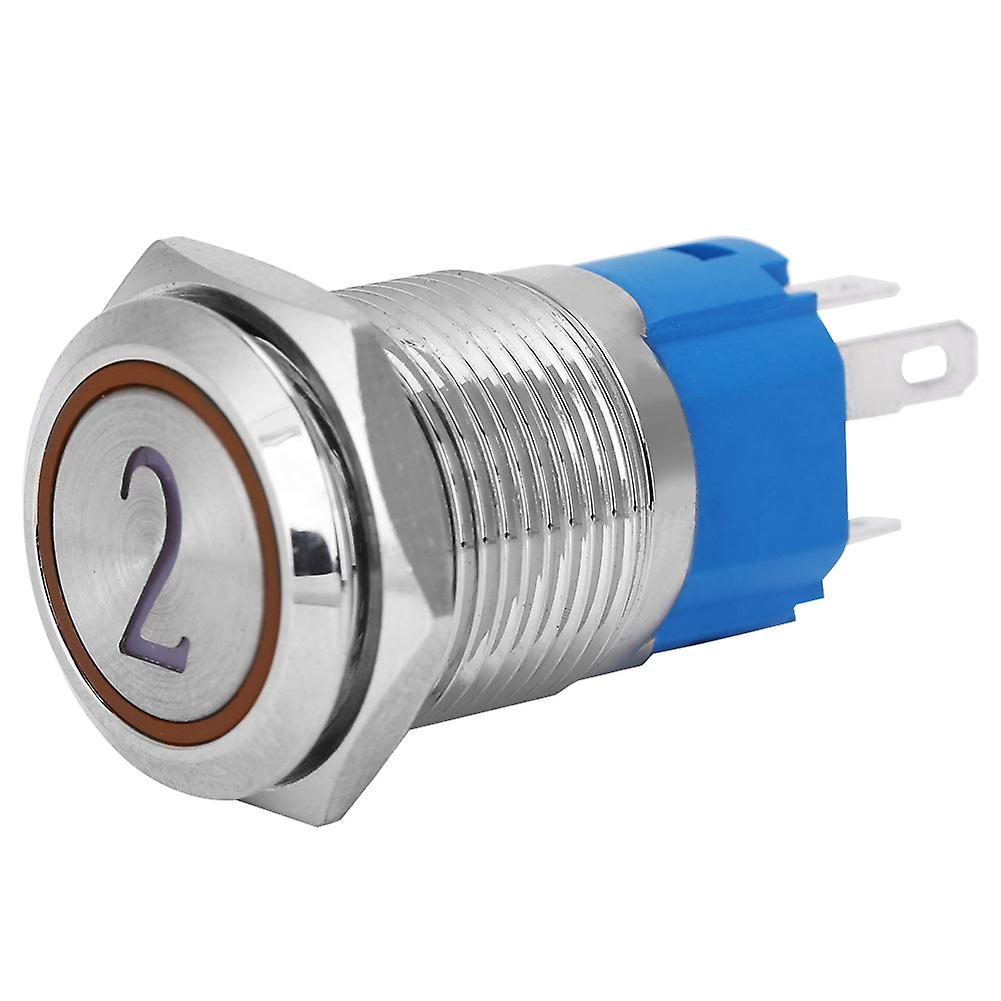 2PCS Flat Self-Reset 5-Pin Metal Push Button Switch with Light and Number 2 Symbol 16mm24VDC Yellow
