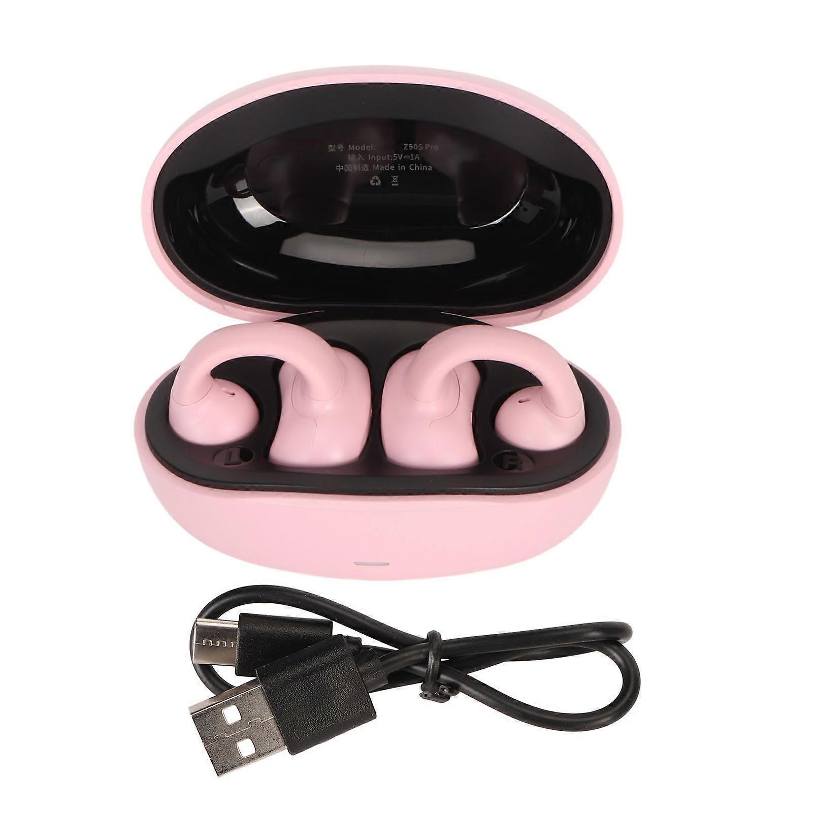 Clip On Bluetooth Earbuds IPX5 Waterproof Open Ear Wireless Ear Clip Earphones with Charging Case for IPhone Phone Pink