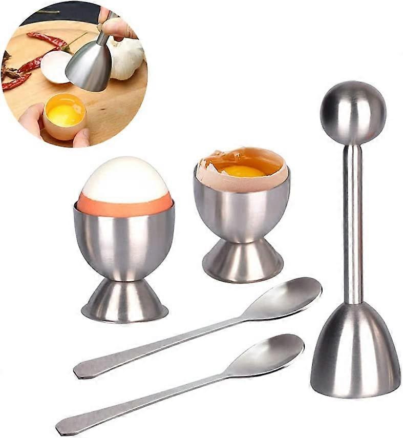 Egg topper set, time-saving egg cutter with 2 egg cups, 2 egg spoons