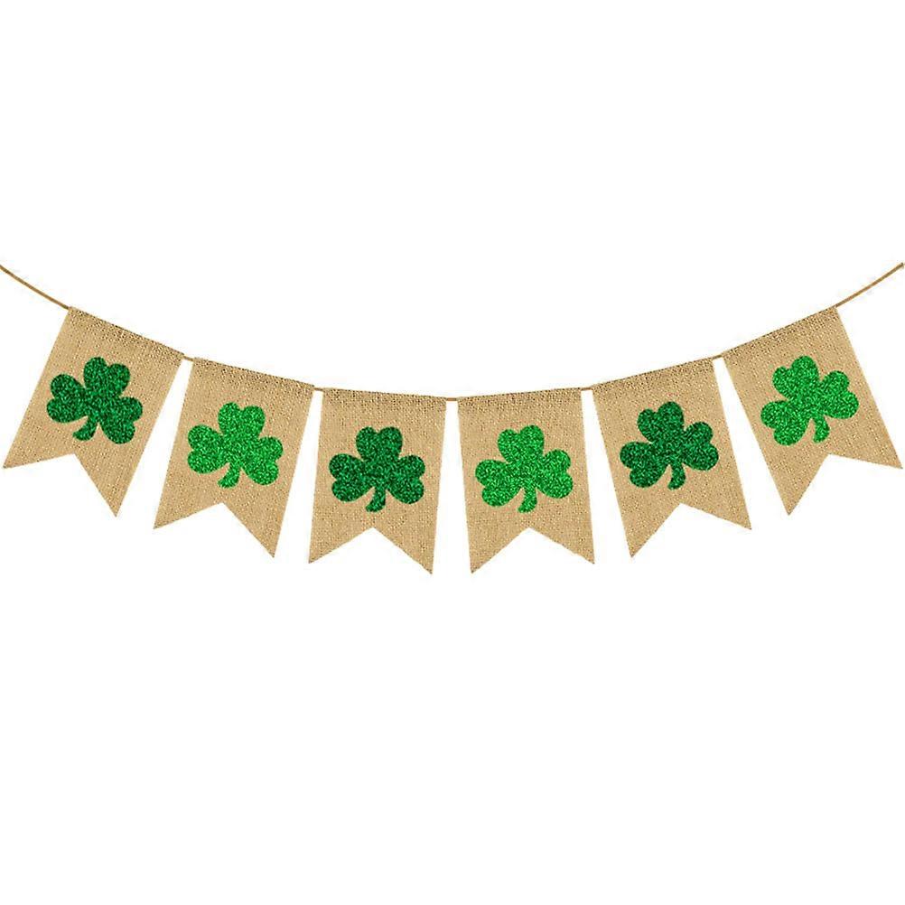 Glitter Shamrock Bunting Set St. Patricks Day Party Decoration Linen Banner Clover Garland Festival Party Flag Layout Supply