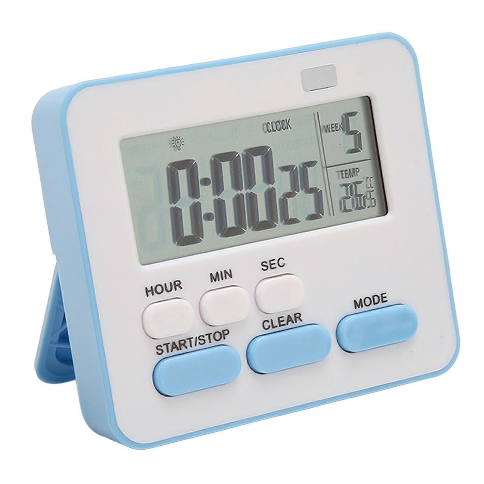 Digital Kitchen Timer Temperature Display Easy Operation Kickstand Magnetic Back Small Digital Clock for Family Office Blue