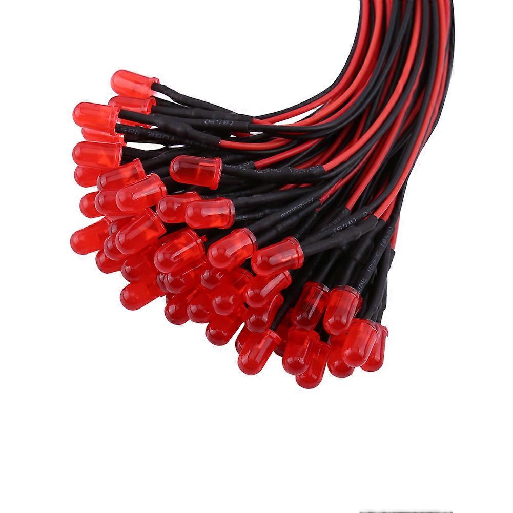 50pcs Pre Wired DC12V Diffused LED Diodes Multi Colors Light 5mm Red(#5)