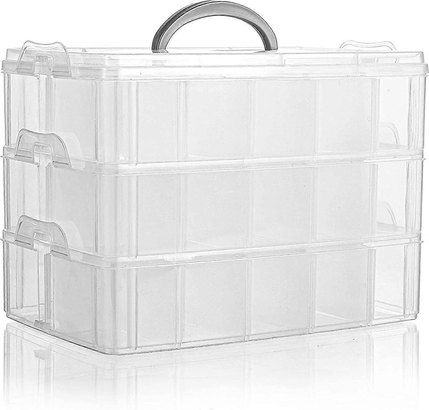 3-Tier Clear Stackable Storage Container, Plastic Organizer Box with 30 Compartm