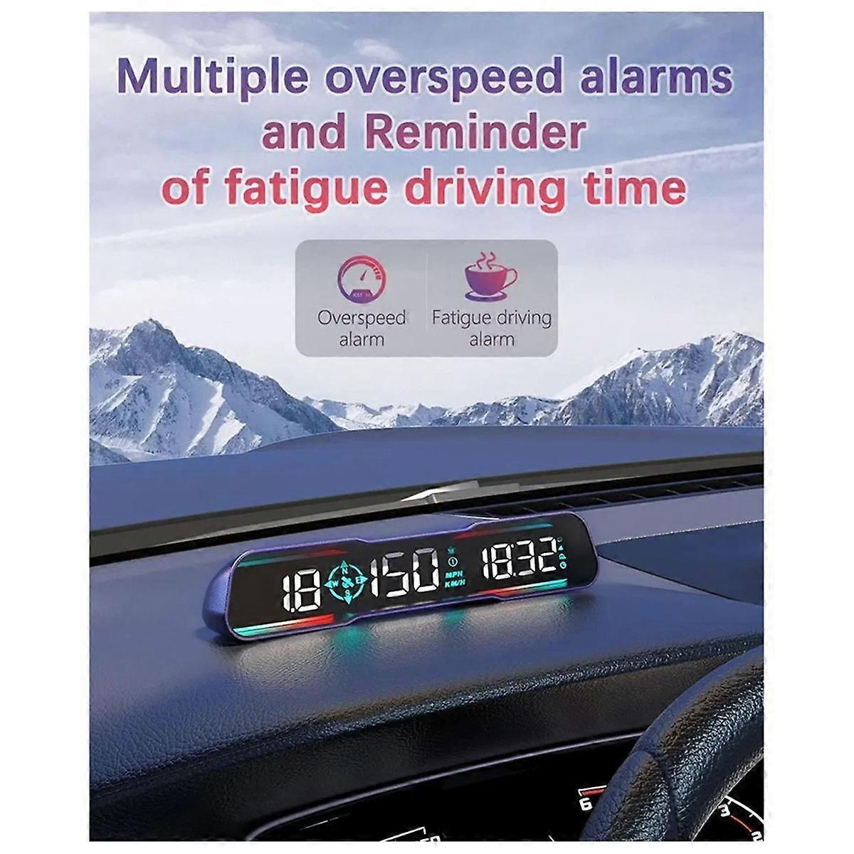 G19 HUD Up Display Speedometer Car Speed Gauge MPH Overspeed Alarm Driving Angle Time Compass Driving Alarm