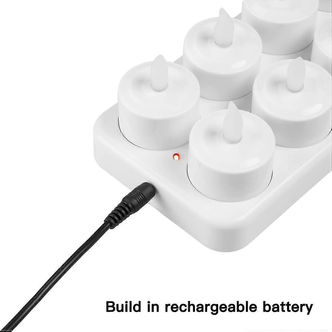 Flameless Candles - 12 Rechargeable Led Flickering Tea Lights + 12 Frosted Cups - Comes With Charging Base, No Battery Needed