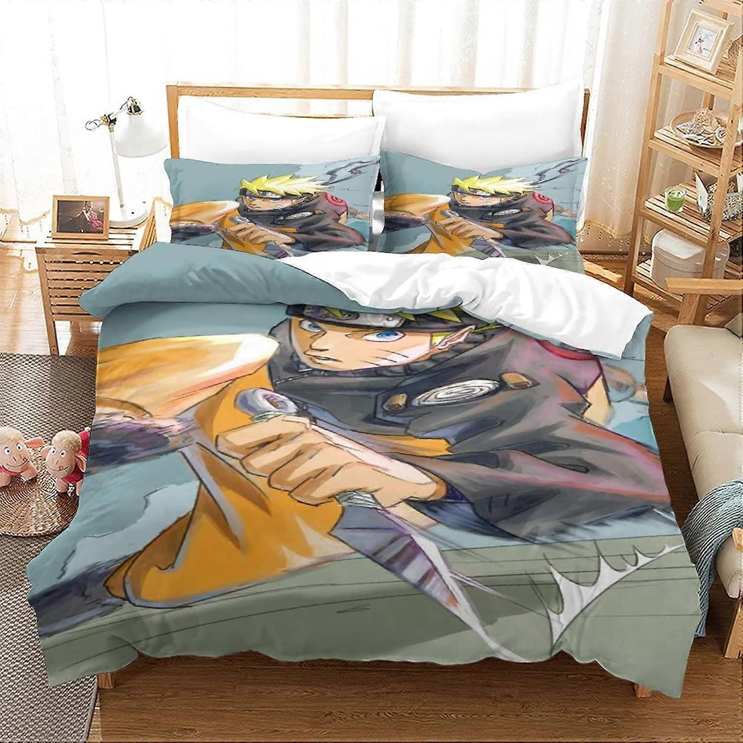 Naruto Sängkläder Set D Anime Characters Mjukt påslakan i mikrofiber med dragkedja, för barn, tonåringar, vuxna King (