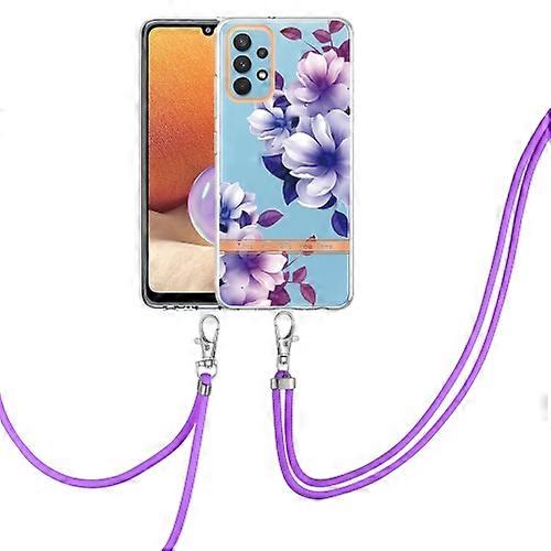 For Samsung Galaxy A32 4G Flowers Series TPU Phone Case with Lanyard