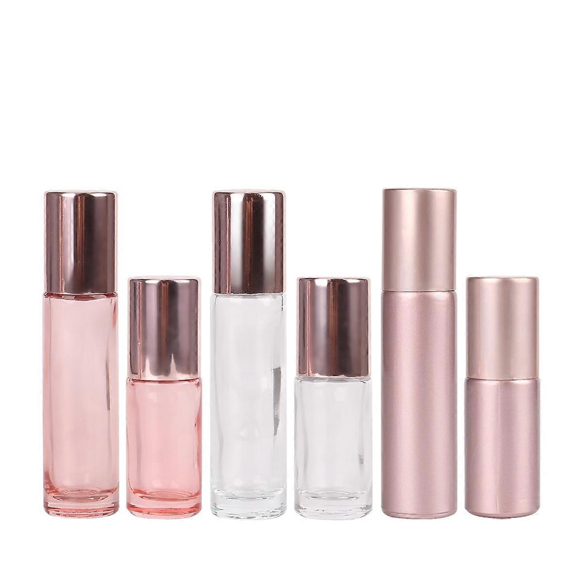 6/12/24stk 5 ml / 10 ml lyserød / mat rose / gennemsigtig glas rulle på flaske med rustfrit stål rullekugle til parfume æterisk olie