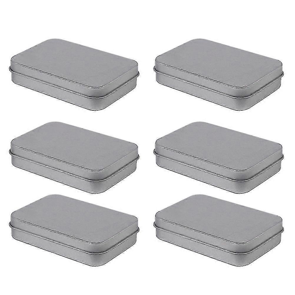 6pcs Rectangular Tinplate Boxes Clamshell Hinged Tin Containers Empty Storage Box Organizer