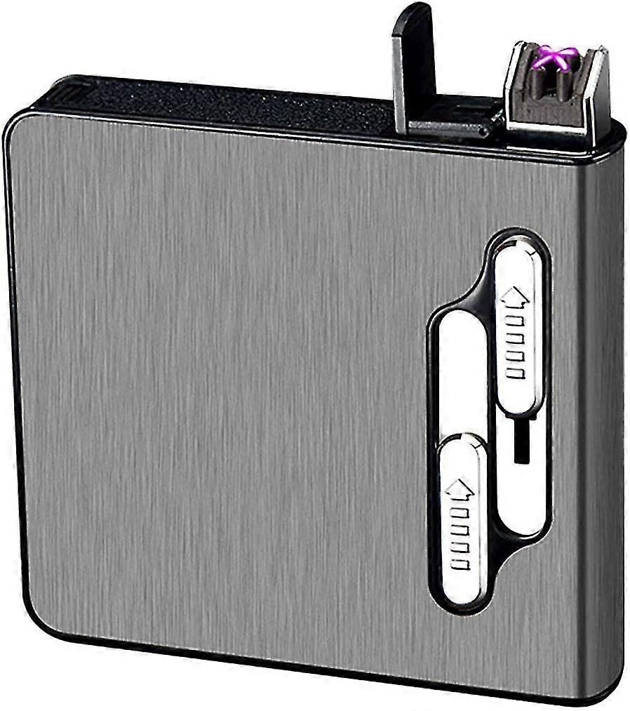 Cigarette Case with Lighter, Dual Arc Lighter, Cigarette Box, Auto Eject, Lighter Rechargeable, Black