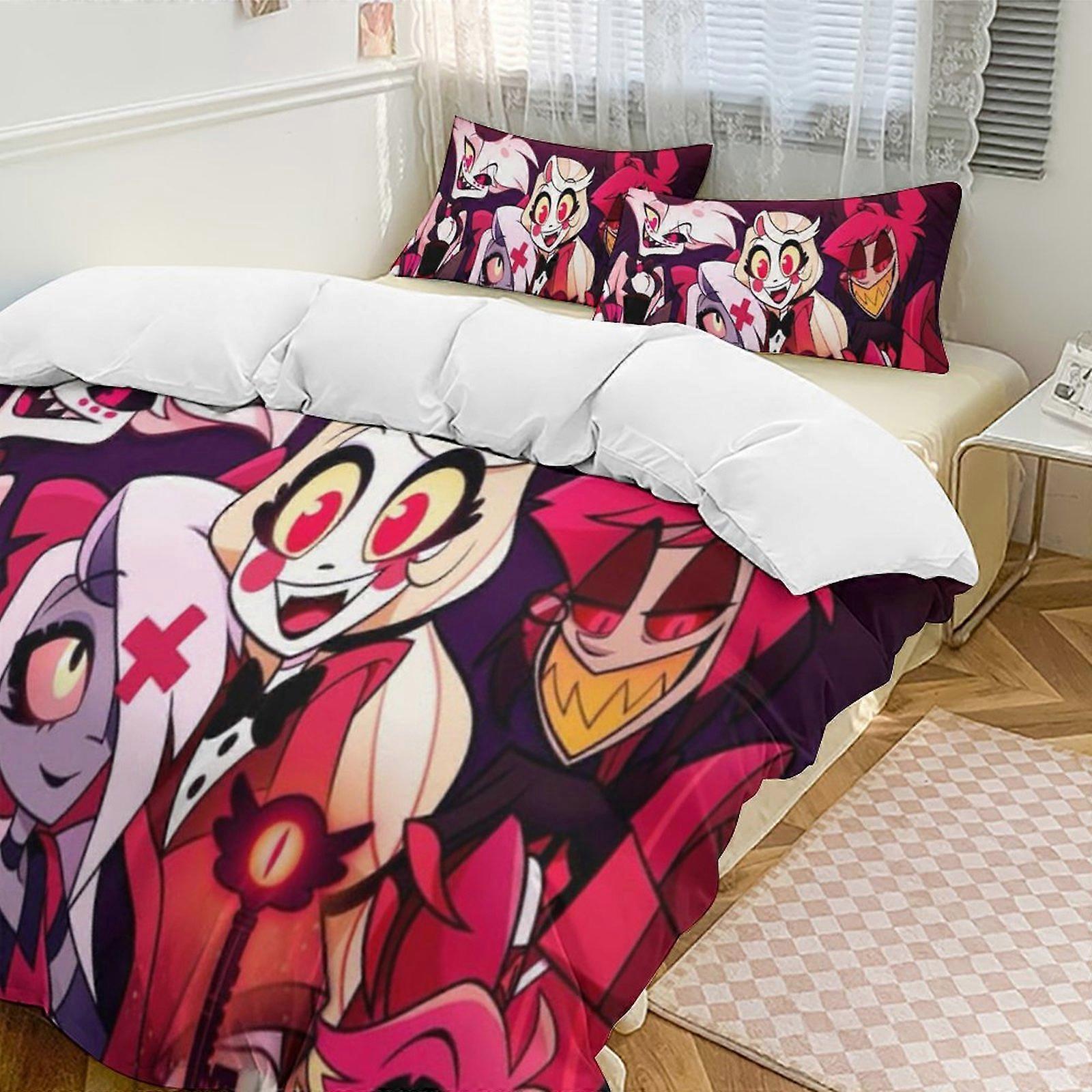 v320 Hazbin Hotel 2 Cama Capa de Edredom Conjuntos de Cama de Microfibra Conjuntos de Edredom Leve de 3 Peças, 1 Capa de Edredom e 2 Fronhas para Crianças aa320
