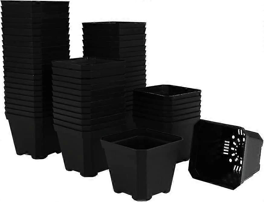 60 Pack Small 3.90 Inch Black Plastic Square Nursery And Seedling Pot Container, Seed Starting Transplant Planter With Drain Hole For Germination