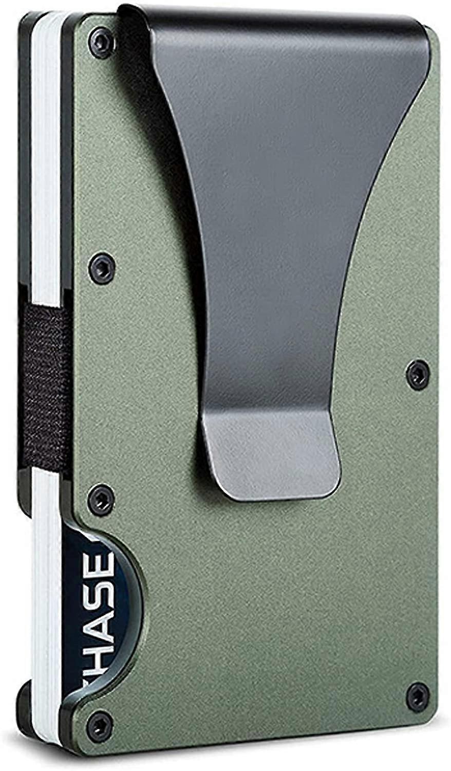 محفظة معدنية بسيطة مع مشبك نقود - حامل بطاقة ائتمان رفيع من الألومنيوم RFID حجب محافظ الجيب الأمامي للرجال و Wome (الجيش الأخضر)