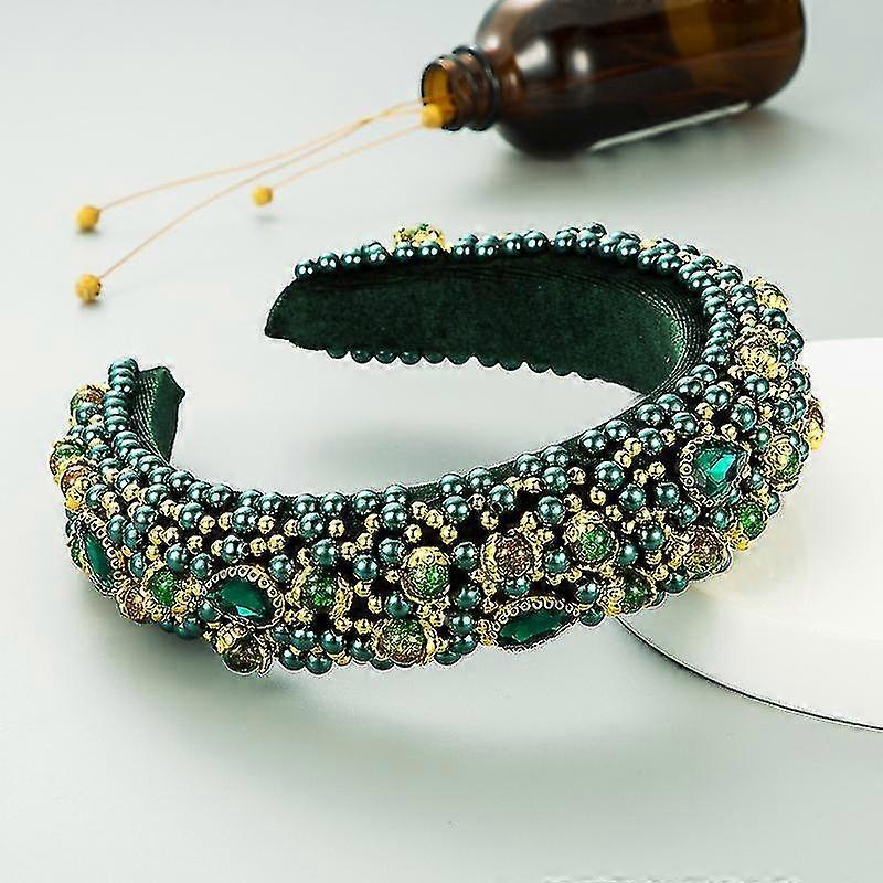 Jinxiu Baroque Sponge Padded Velvet Headband(1 Pcs, Green)