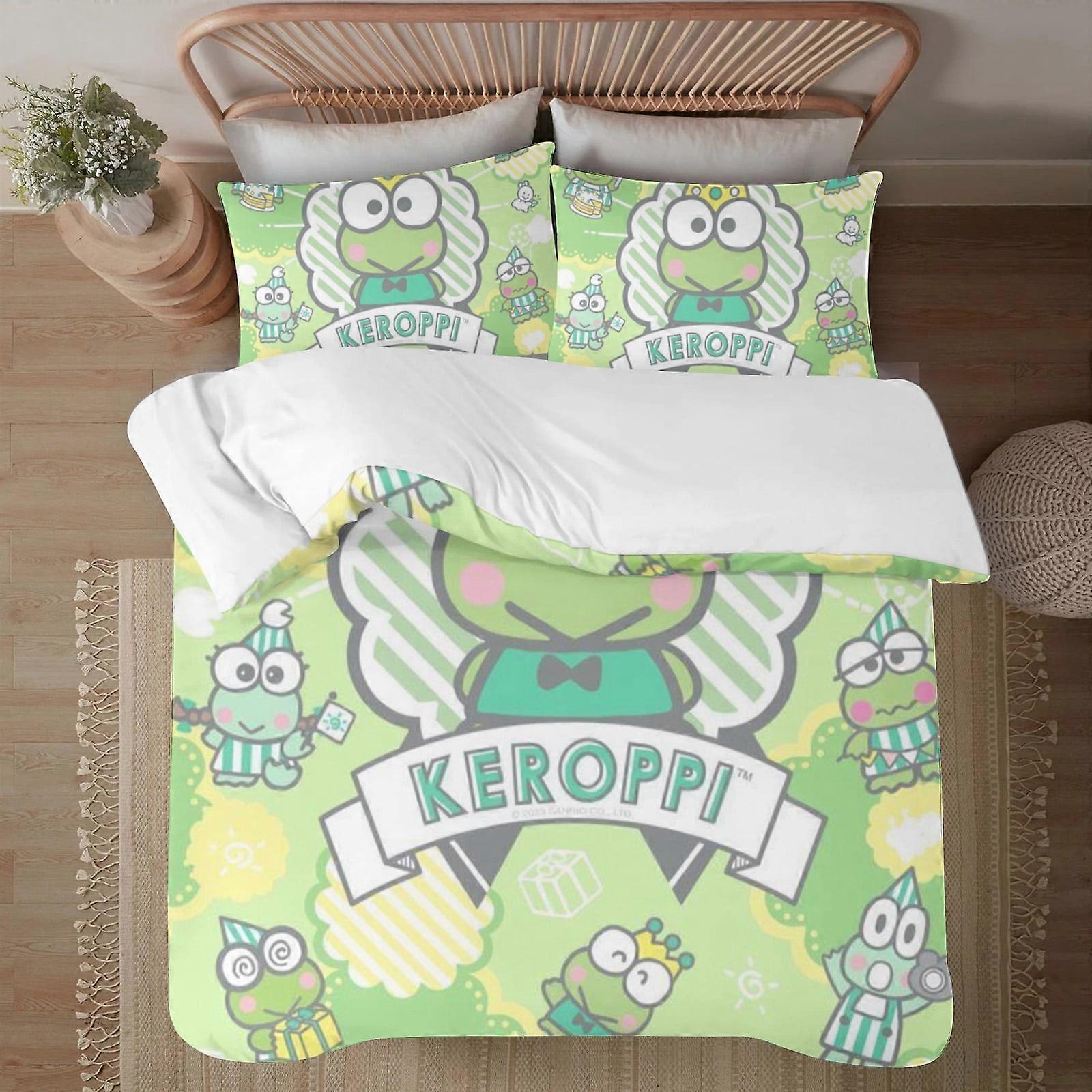 v6342 Lakan Sängkläder Kero Kero Keropi 3-delat bäddset1 påslakan +2 örngott för barn pojkar flickor vuxen tecknad film varm söt mode Holida