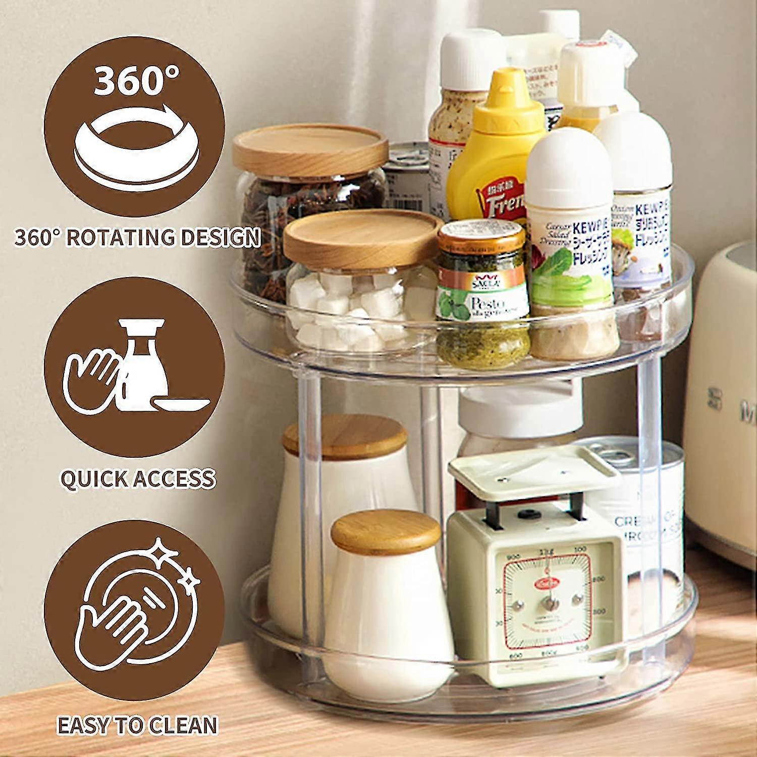 Drehteller für Küchenschrank, 2 Ebenen, Gewürzkühlschrank, Lazy Susan, Gewürzregal, Küchenaufbewahrung, Organizer, 23 cm