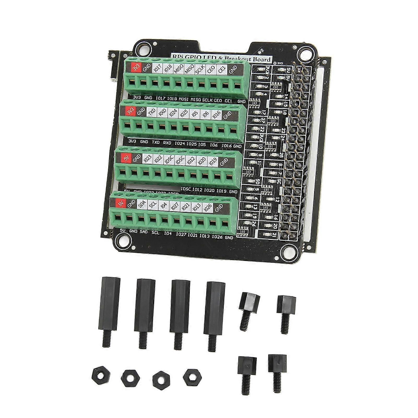 Terminal Block Breakout Board LED-ljus 3.3V 3A Kopplingsplintmodul för RPi A + 3A + B + 2B 3B 3B + 4B