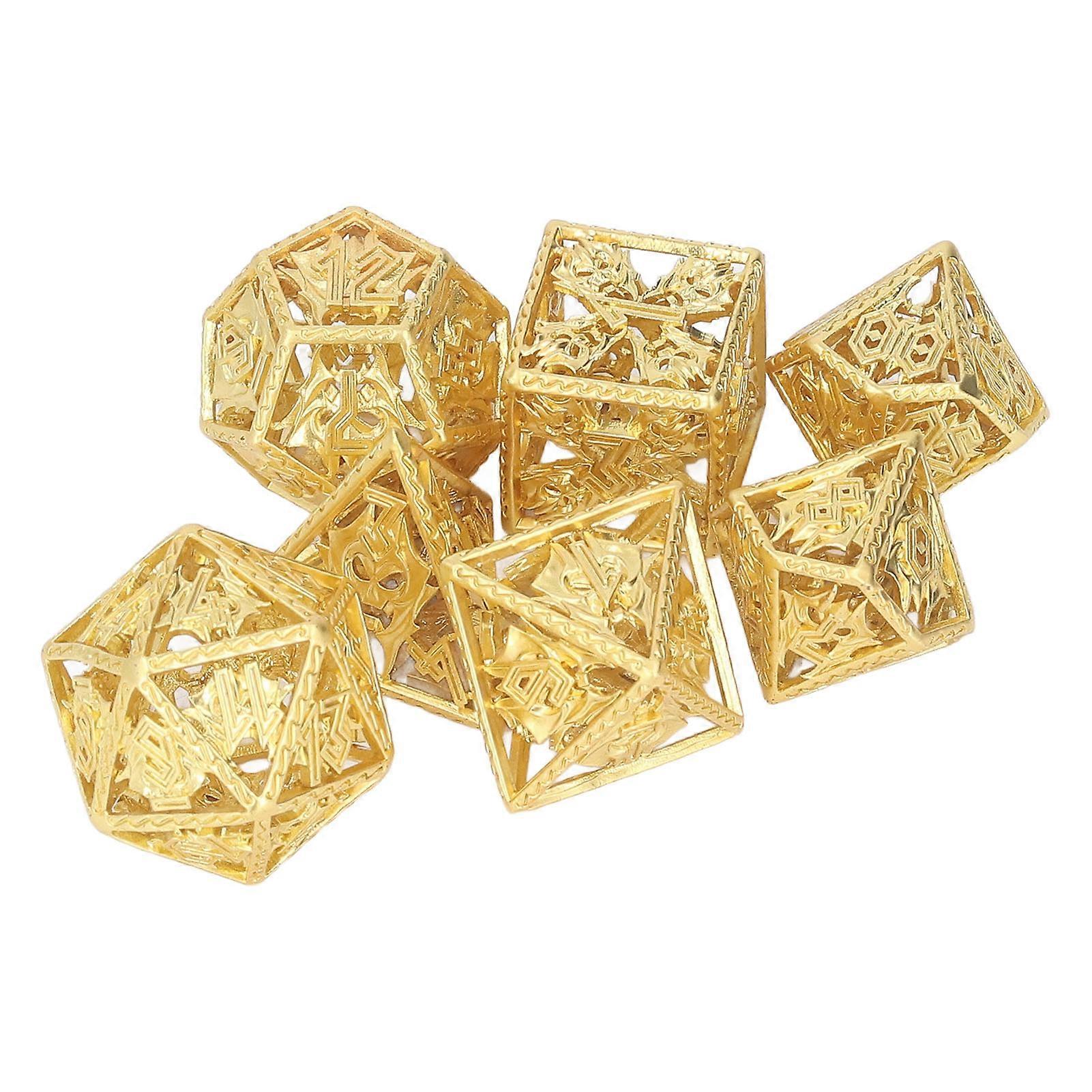 7Pcs Hollow Dice Polyhedral Copper Exquisite Hand Polished Delicate Pattern For Role Playing Games Tabletop Interaction