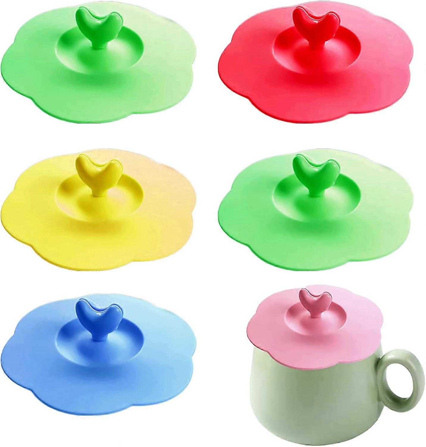 6 Pcs Silicone Glass Cup Covers, Cup Covers for Drink, Silicone Cup Covers with Heart Shaped Handles, Sealed and Dustproof Cup Lids, for Glass Cups, C