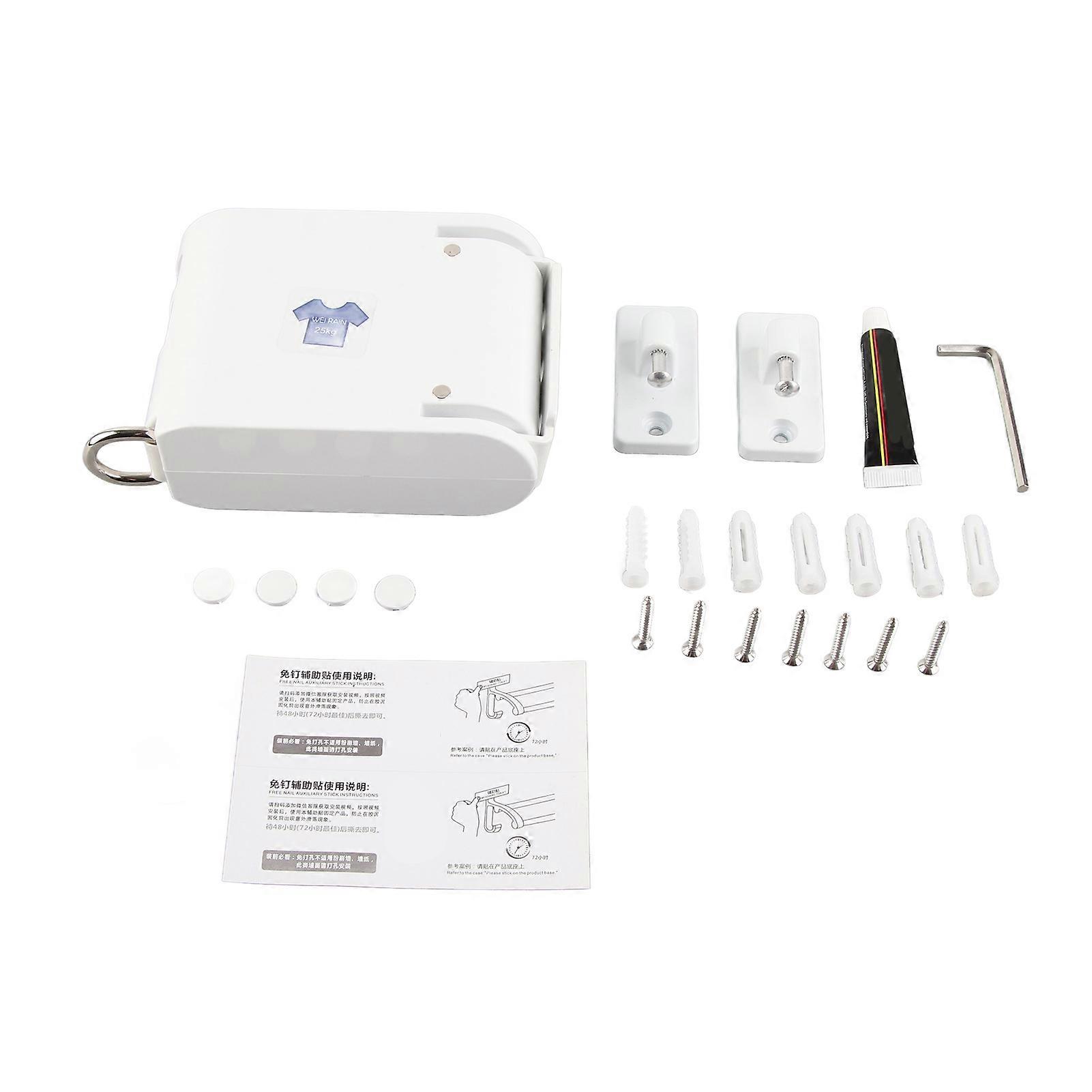 Puch Free Retractable Clotheslines Invisible Wall Mounted Hanger with Adjustable Snap White