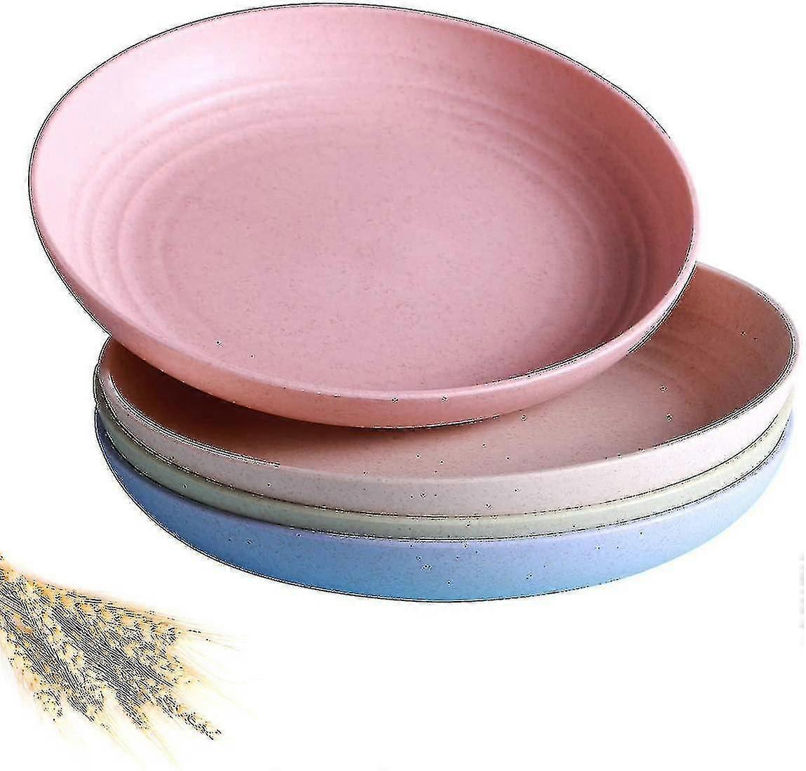 4 Pack Lightweight Wheat Straw Plates, Degradable Dinner Plates