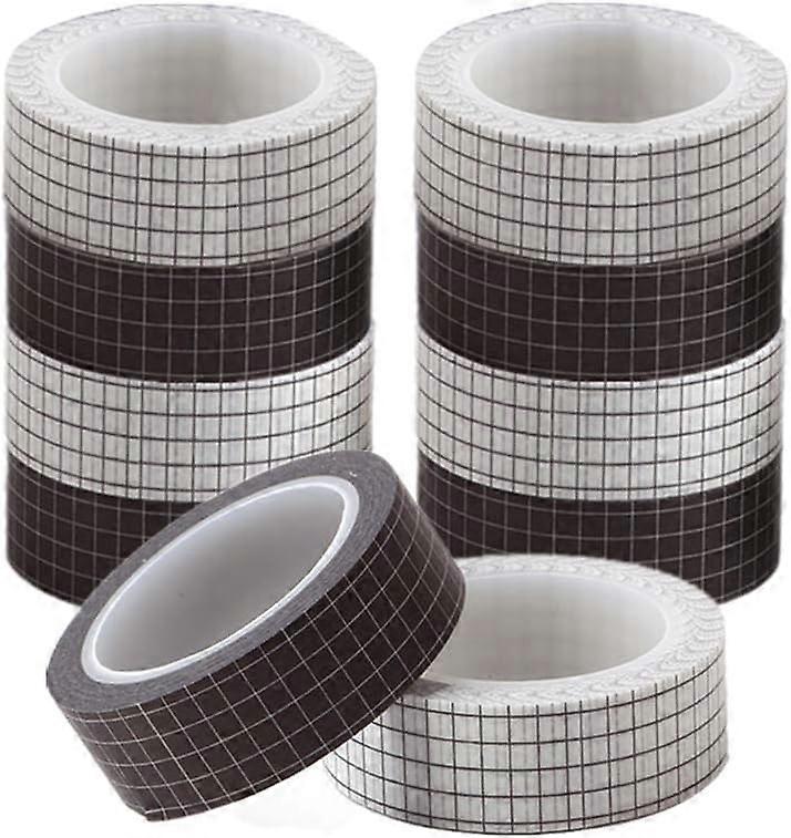 10 Rolls Assorted White Black Grid Tape Set for Arts DIY Scrapbooking Planners