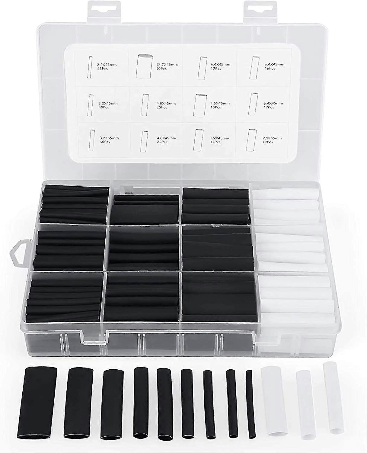 300pcs Heat Shrink Tubing With Glue Ratio 3:1 Heat Shrink Tubing 7 Sizes, 2 Color (black, White)