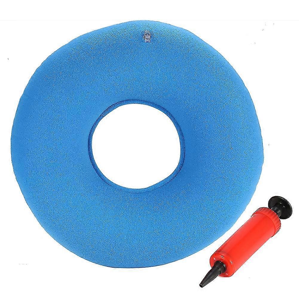 Inflatable Round Chair Pad Hip Support Hemorrhoid Seat Cushion With Pump(Blue)