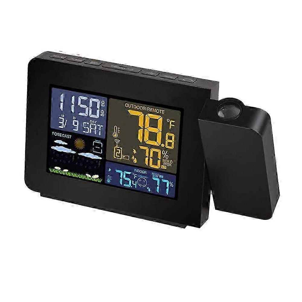 Projection Alarm Clock for Bedrooms with Indoor & Outdoor Temperature Display Dual Alarms Multi-Col