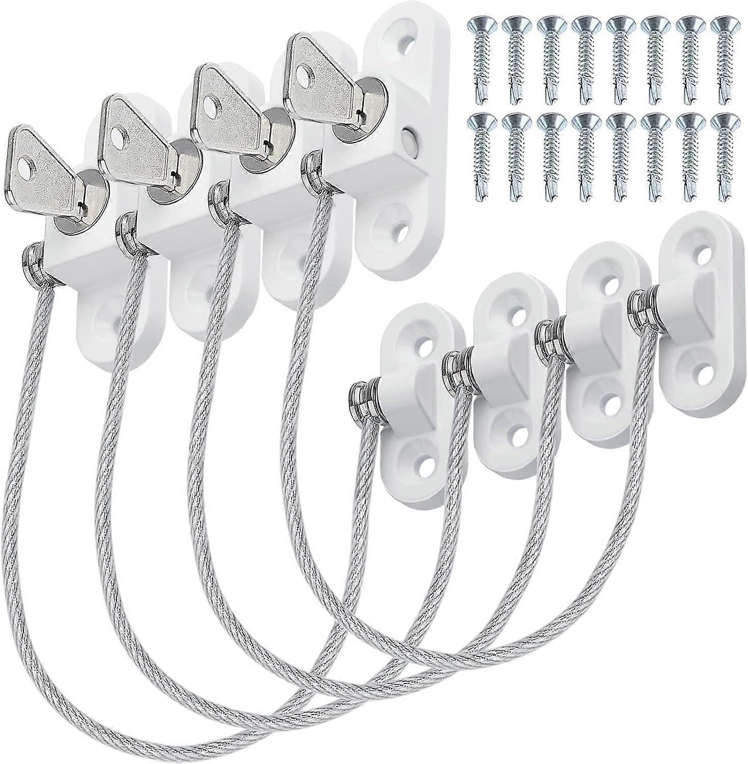 Window lock child safety window 4 piece window limiter with key and screw  window locking device (20 cm, white)