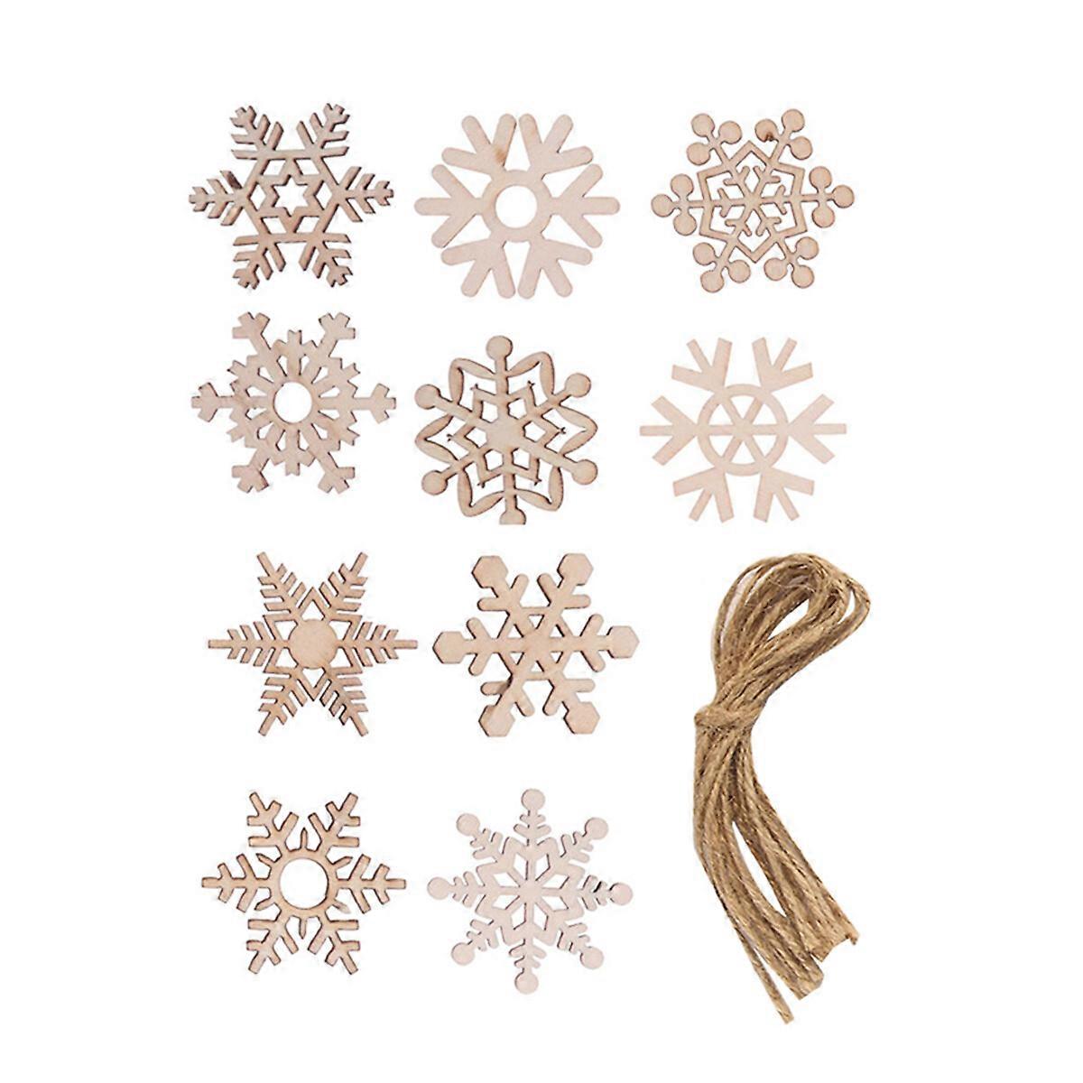 20pcs Christmas Snowflake Hanging Pendant Hollow Snowflake Pendant Delicate Wood Snowflake Slice Artificial Snowflake Hanging Ornament Snowflakes Acce
