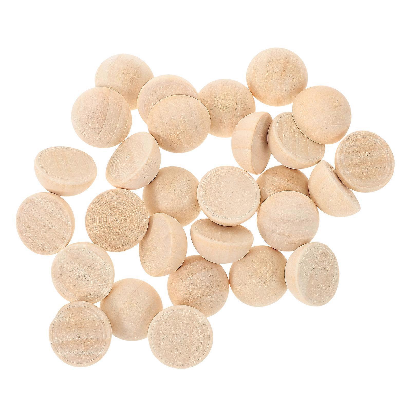 100Pcs Half Wooden Beads DIY Unfinished Wood Balls Hemisphere Wood Craft Balls Crafts Beads